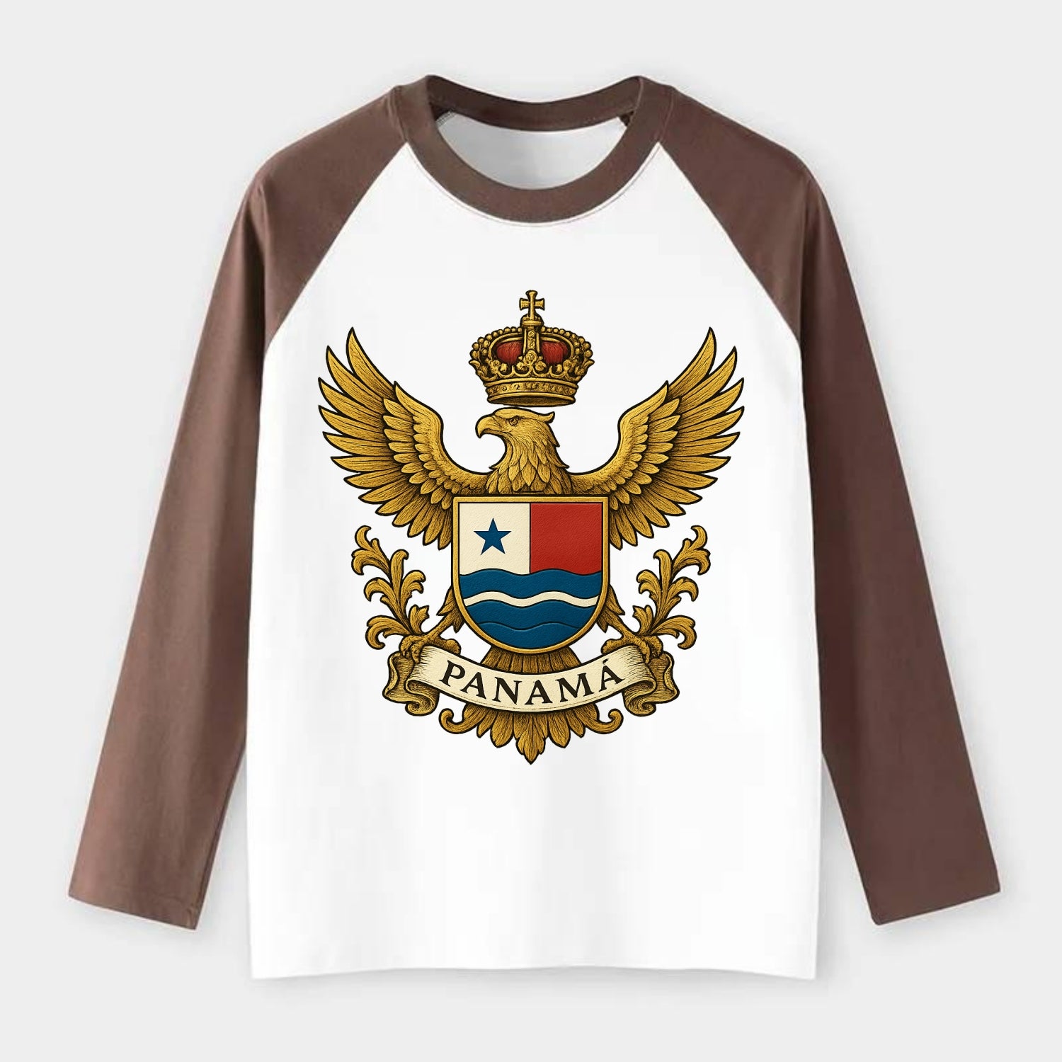 Panama Heritage Badge - Raglan Long Sleeve T-Shirt - Coffee