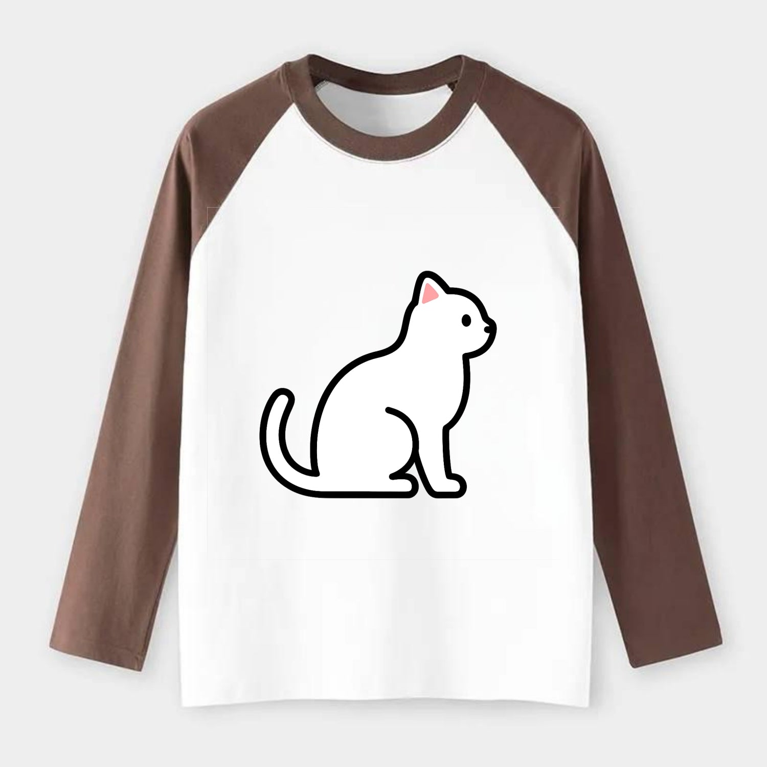 Domestic Shorthair - White classic flat side profile - Raglan Long Sleeve T-Shirt - Coffee
