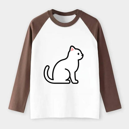 Domestic Shorthair - White classic flat side profile - Raglan Long Sleeve T-Shirt - Coffee