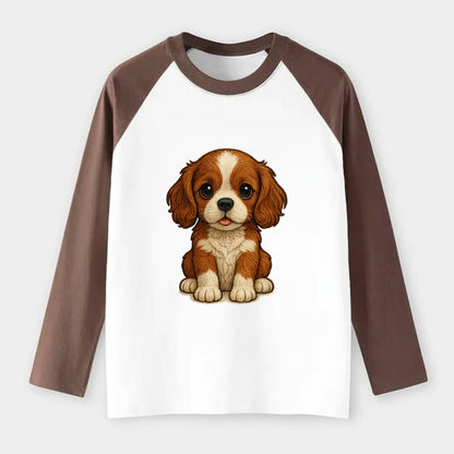 Baby Cavalier King Charles Spaniel Puppy - silky ears, gentle eyes, - Raglan Long Sleeve T-Shirt - Coffee