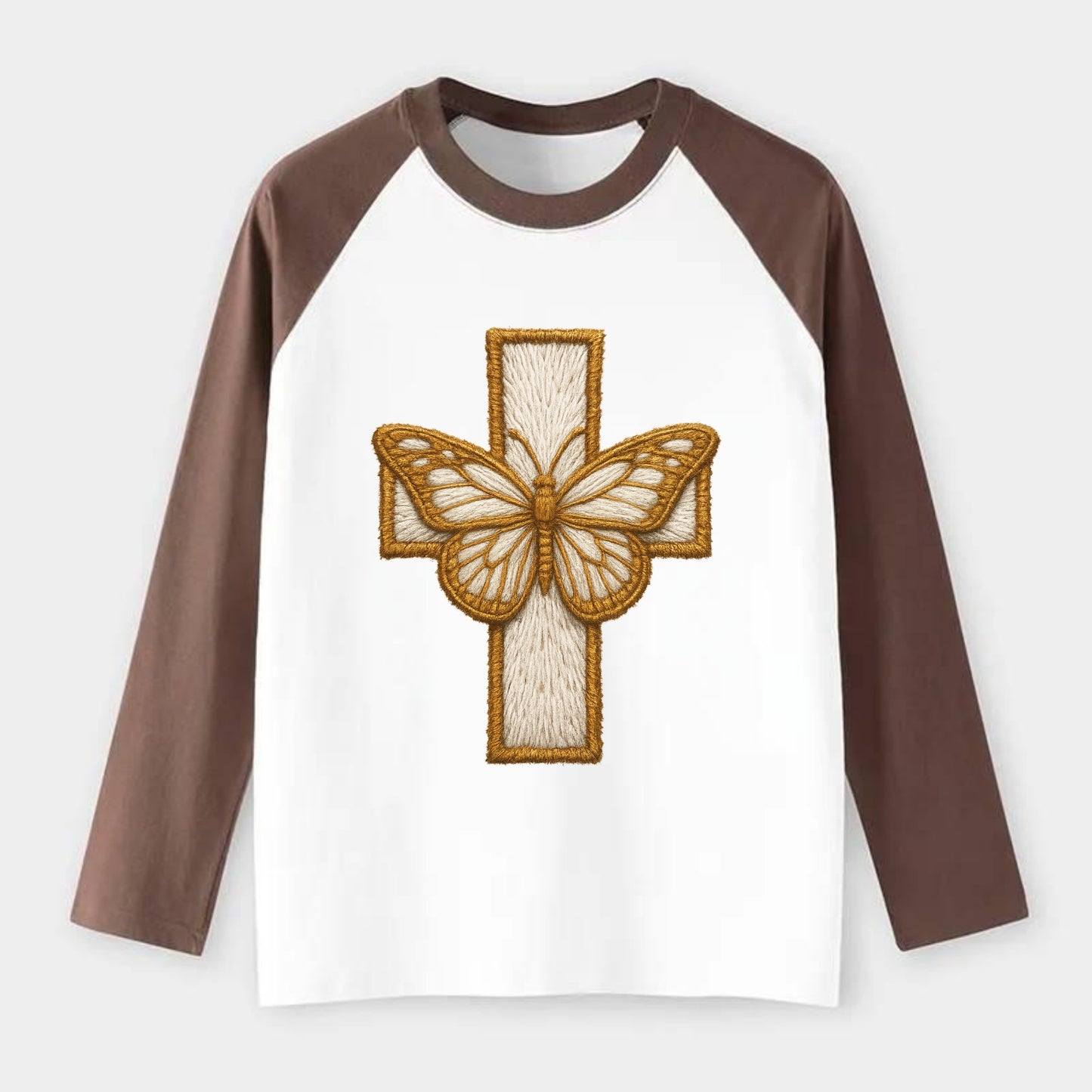 Resurrection Cross  - Raglan Long Sleeve T-Shirt - Coffee