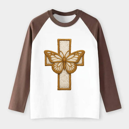Resurrection Cross  - Raglan Long Sleeve T-Shirt - Coffee