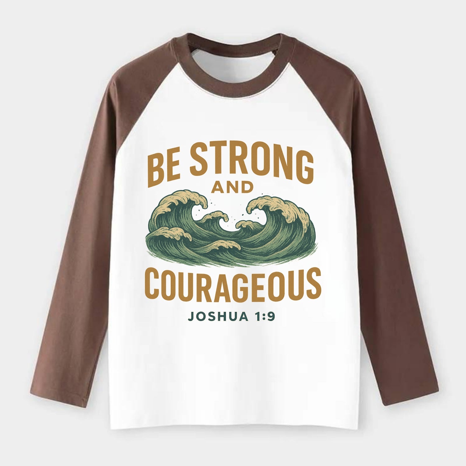 Joshua 1:9 Ocean - Raglan Long Sleeve T-Shirt - Coffee