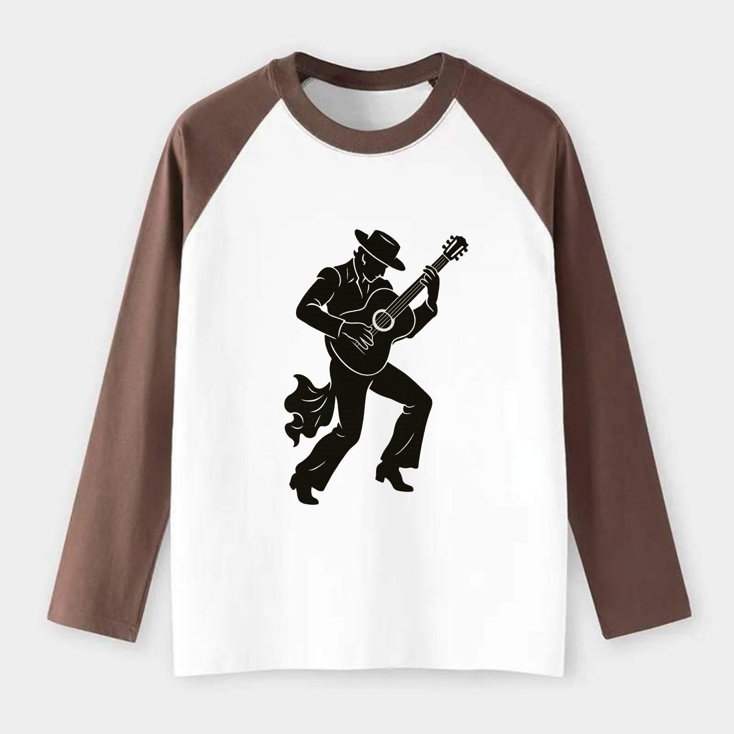 Flamenco guitarist dramatic pose - Raglan Long Sleeve T-Shirt - Coffee