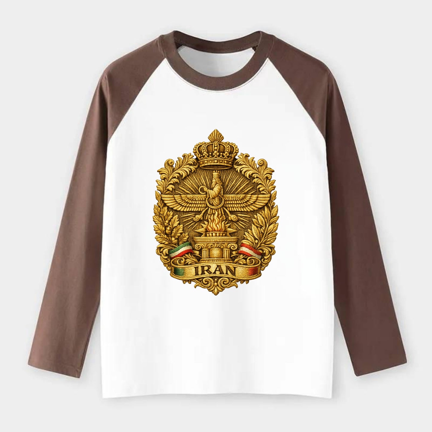 Iran Fire Temple Emblem - Raglan Long Sleeve T-Shirt - Coffee