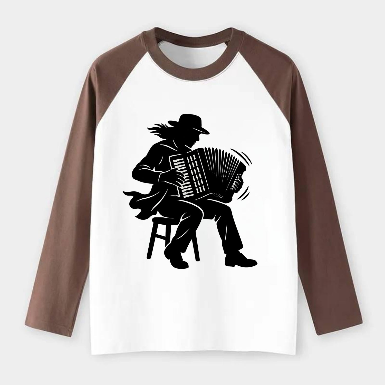Accordion player street musician - Raglan Long Sleeve T-Shirt - Coffee