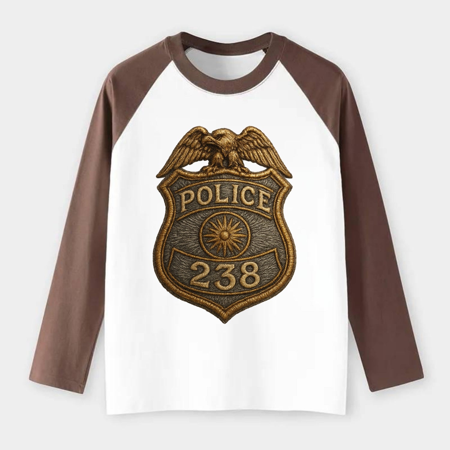 Police Badge  - Raglan Long Sleeve T-Shirt - Coffee