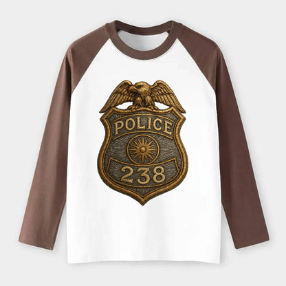 Police Badge  - Raglan Long Sleeve T-Shirt - Coffee