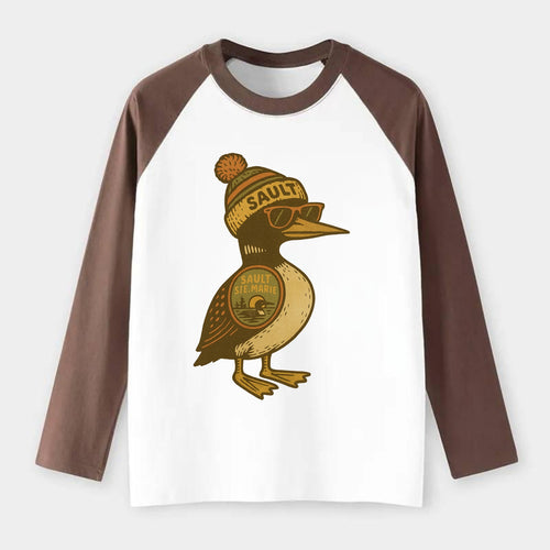 Sault Ste Marie Loon wearing Sault beani - Raglan Long Sleeve T-Shirt