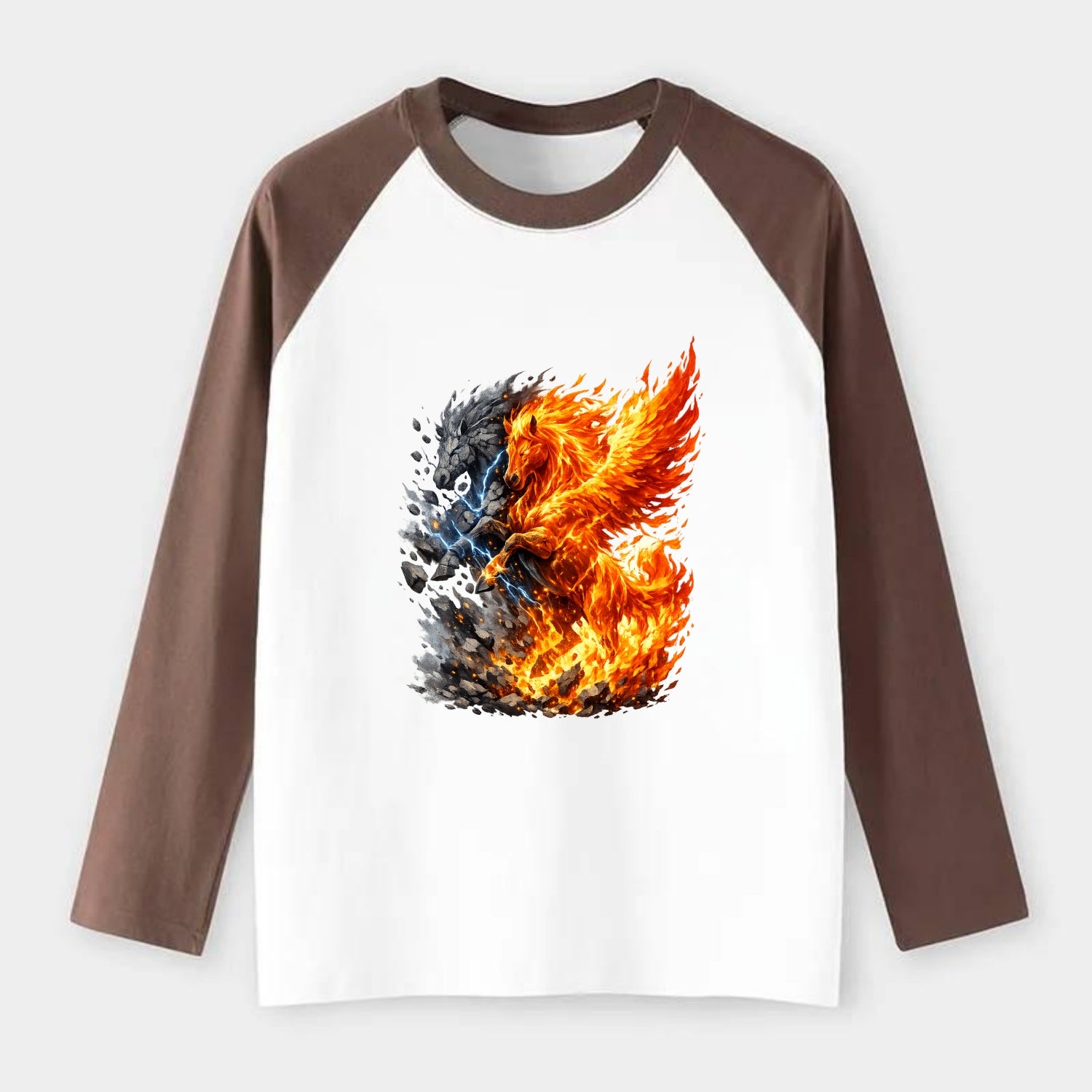 THUNDER FIRE | Horse combining lightning and flame | Electric fire | - Raglan Long Sleeve T-Shirt - Coffee