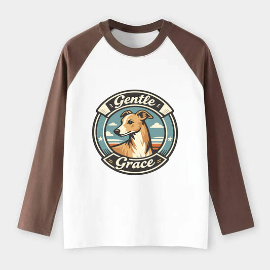 Gentle Grace of the Whippet - Raglan Long Sleeve T-Shirt - Coffee