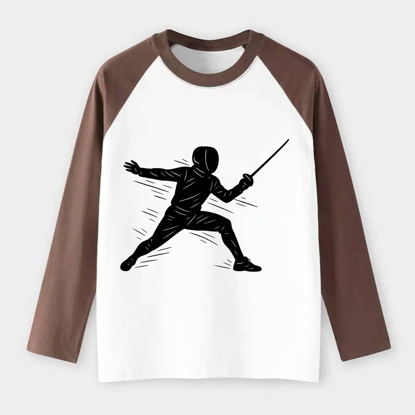 Fencer lunging attack position - Raglan Long Sleeve T-Shirt - Coffee