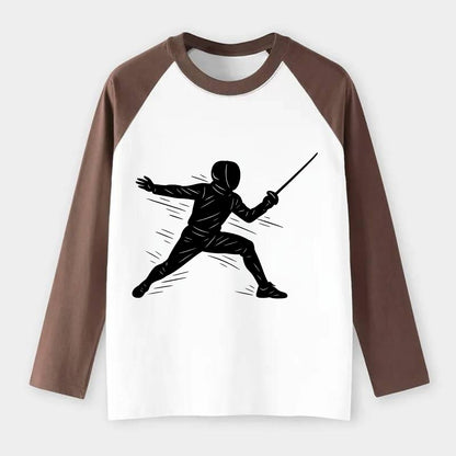Fencer lunging attack position - Raglan Long Sleeve T-Shirt - Coffee
