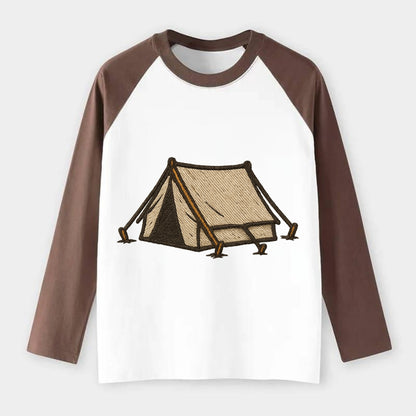 Camping Tent  - Raglan Long Sleeve T-Shirt - Coffee