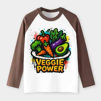 Colorful vegetables and plants on plate - plant-based lifestyle, - Raglan Long Sleeve T-Shirt - Coffee