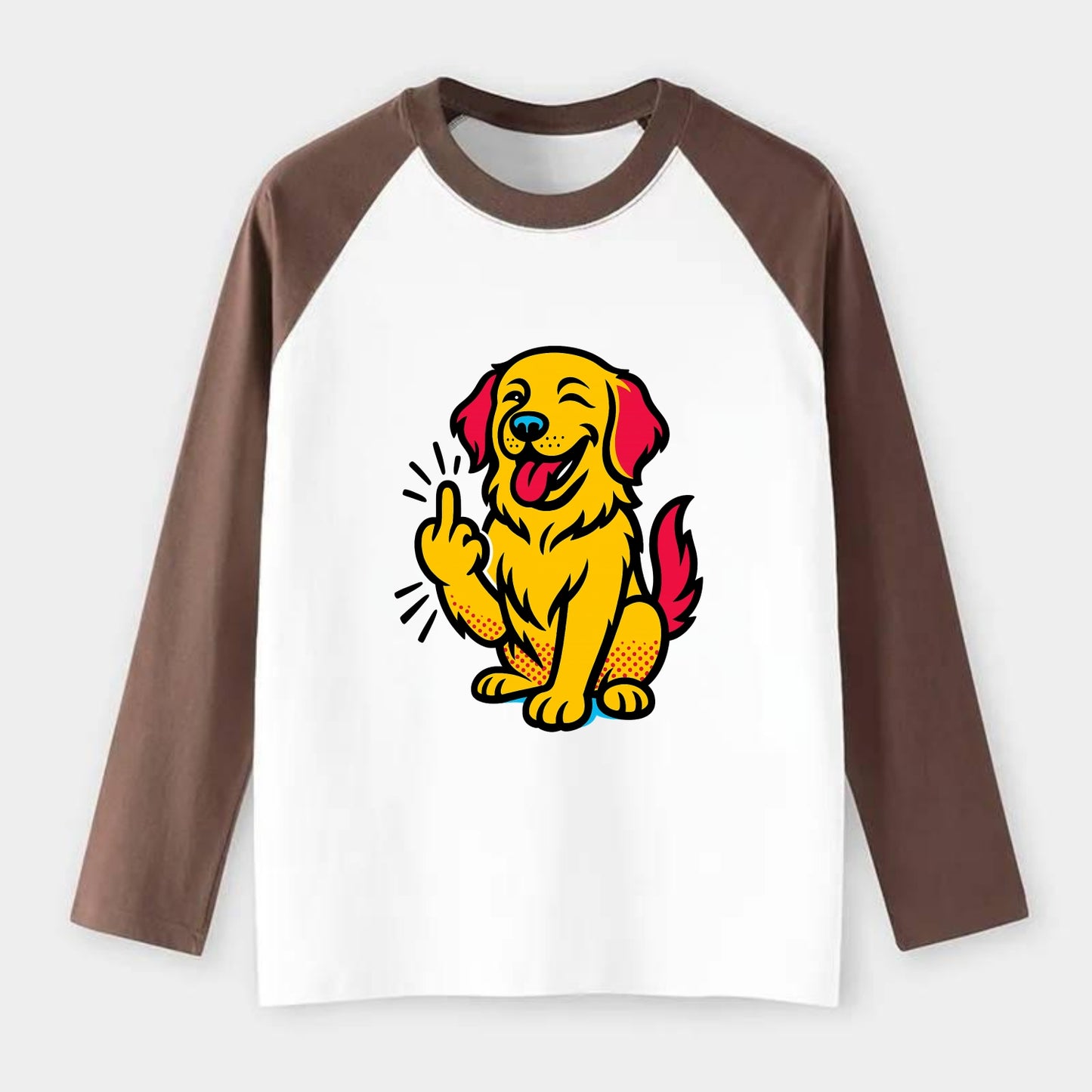 Golden Retriever with happy smile and golden coat, fluffy paw raised - Raglan Long Sleeve T-Shirt - Coffee