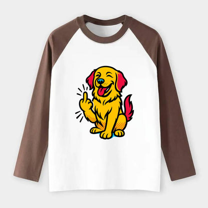 Golden Retriever with happy smile and golden coat, fluffy paw raised - Raglan Long Sleeve T-Shirt - Coffee
