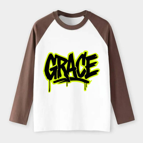 Bold typography design - GRACE - elegance under pressure, divine - Raglan Long Sleeve T-Shirt