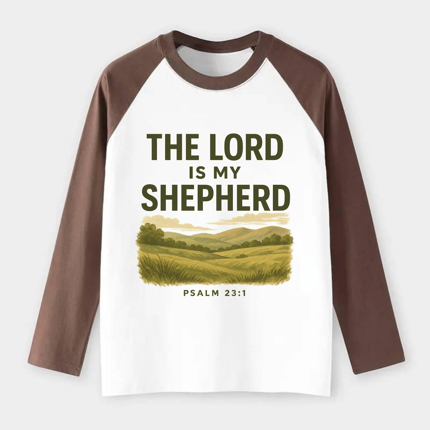 Psalm 23:1 Meadow - Raglan Long Sleeve T-Shirt - Coffee