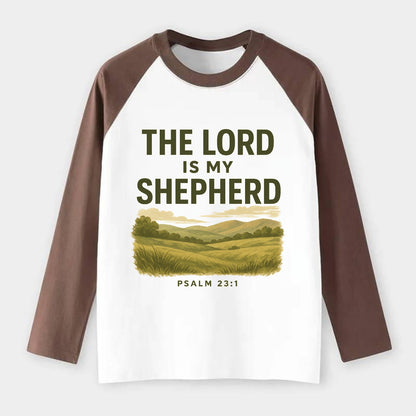 Psalm 23:1 Meadow - Raglan Long Sleeve T-Shirt - Coffee
