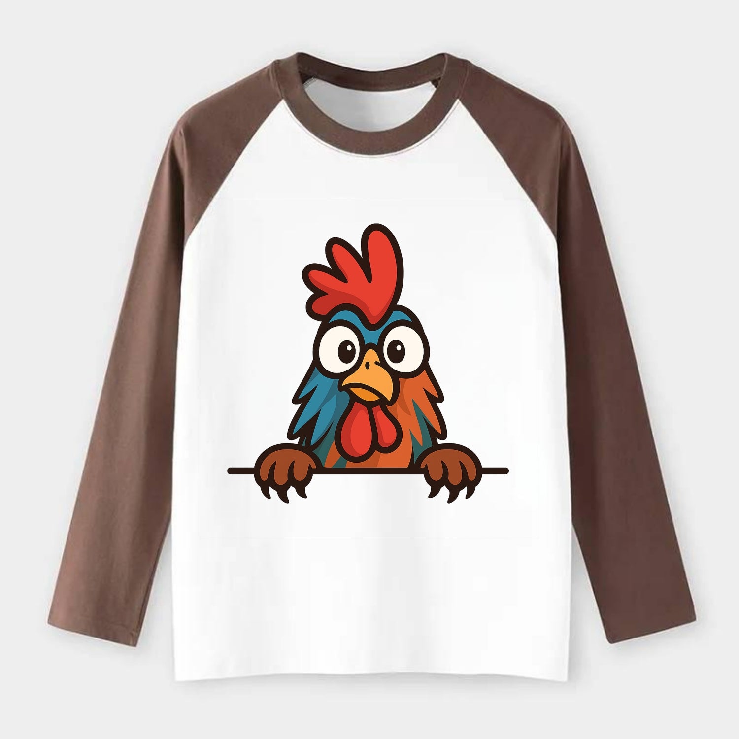 Rooster  - Raglan Long Sleeve T-Shirt - Coffee
