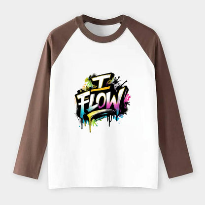 Bold typography design - "I FLOW" - going with life, easy movement - Raglan Long Sleeve T-Shirt - Coffee