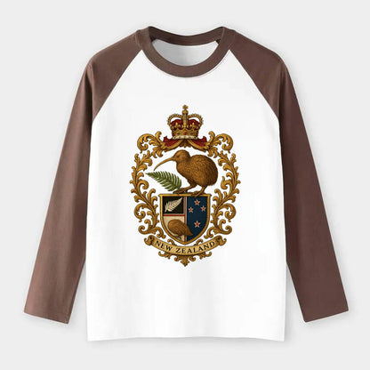 New Zealand Kiwi Emblem - Raglan Long Sleeve T-Shirt - Coffee