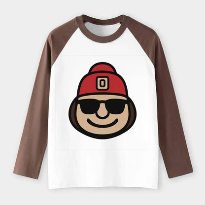 Columbus Brutus wearing Ohio State beanie with Block O patch - Raglan Long Sleeve T-Shirt - Coffee