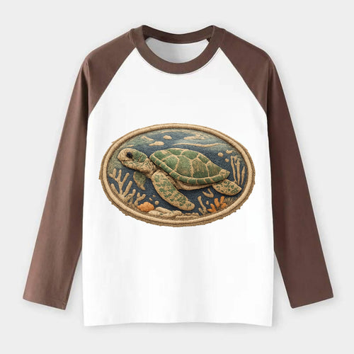 SEA TURTLE - swimming turtle in green and blue , ocean life - Raglan Long Sleeve T-Shirt