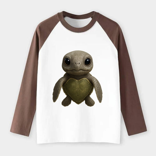 Baby Olive Ridley Turtle - olive green shell, heart-shaped carapace, - Raglan Long Sleeve T-Shirt