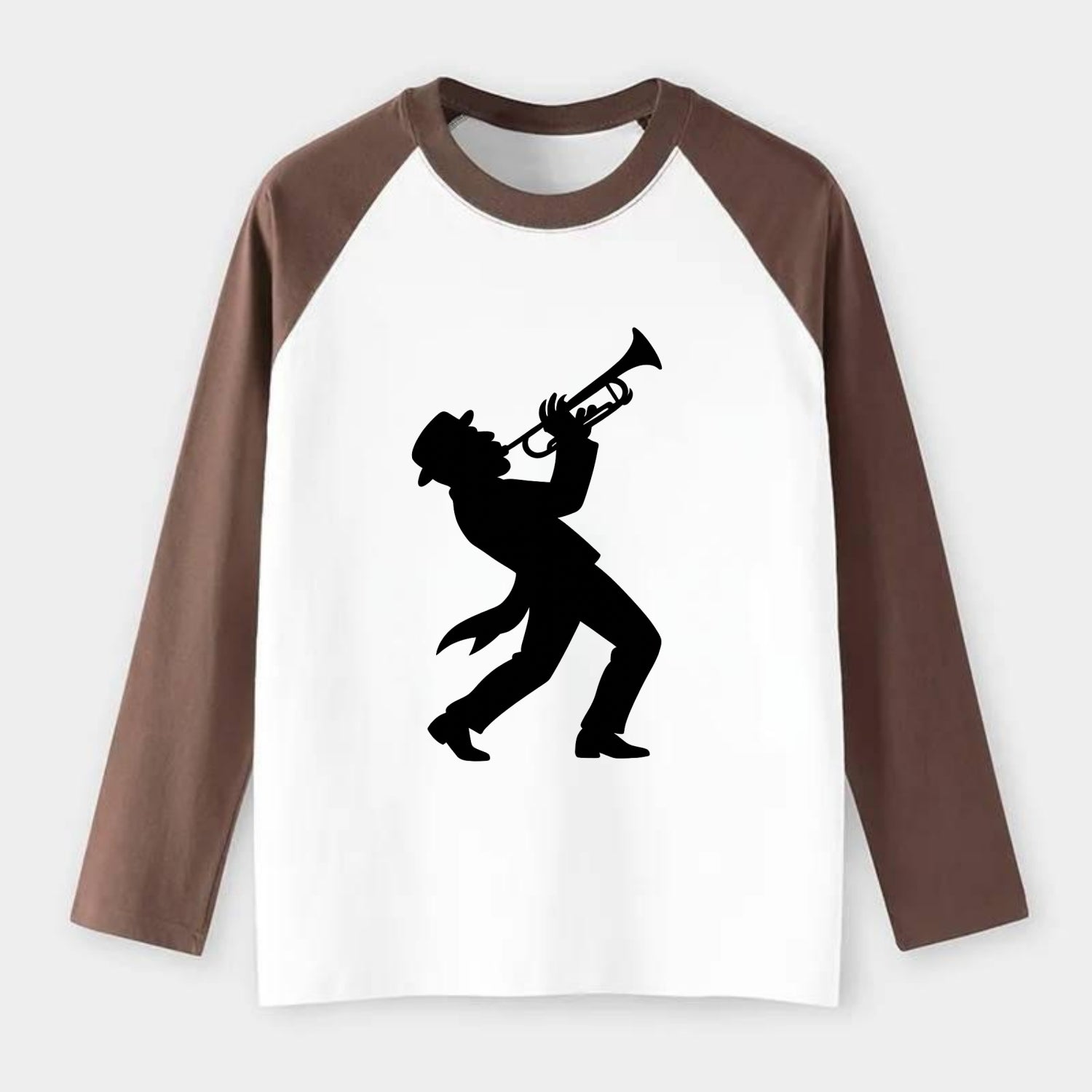 Trumpet player hitting high note - Raglan Long Sleeve T-Shirt - Coffee