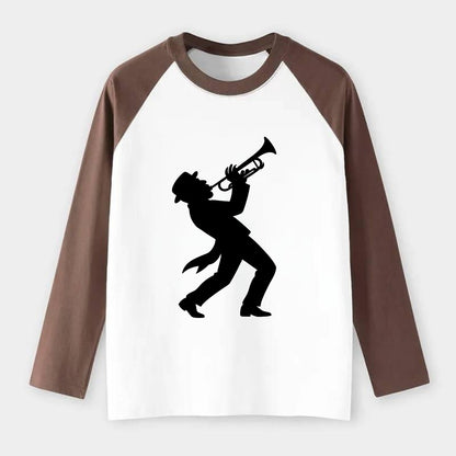 Trumpet player hitting high note - Raglan Long Sleeve T-Shirt - Coffee