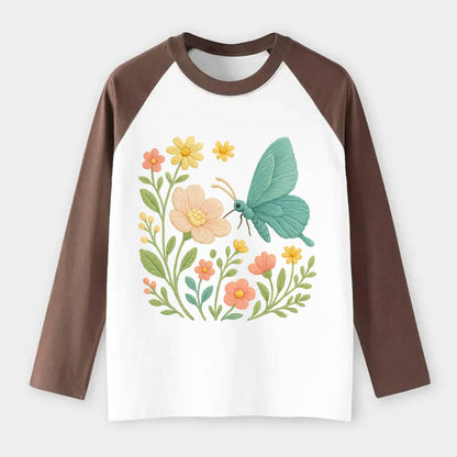 Mint Night Butterfly - Raglan Long Sleeve T-Shirt - Coffee