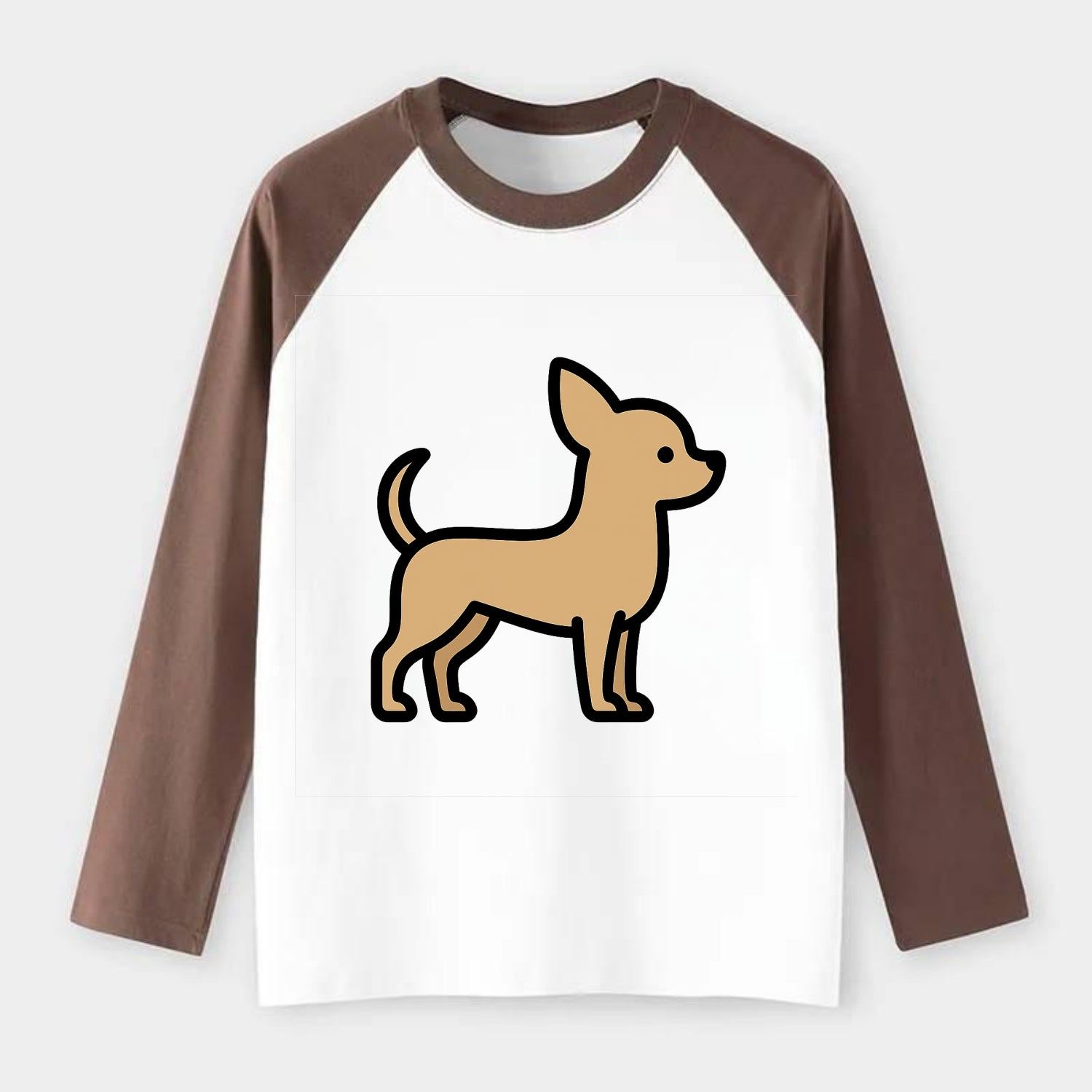Chihuahua - Tan smooth coat flat side profile - Raglan Long Sleeve T-Shirt - Coffee