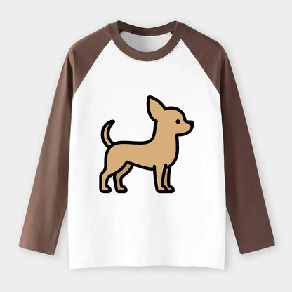 Chihuahua - Tan smooth coat flat side profile - Raglan Long Sleeve T-Shirt - Coffee