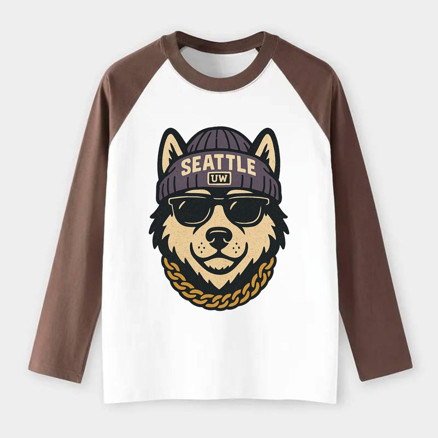Seattle Husky - Raglan Long Sleeve T-Shirt - Coffee