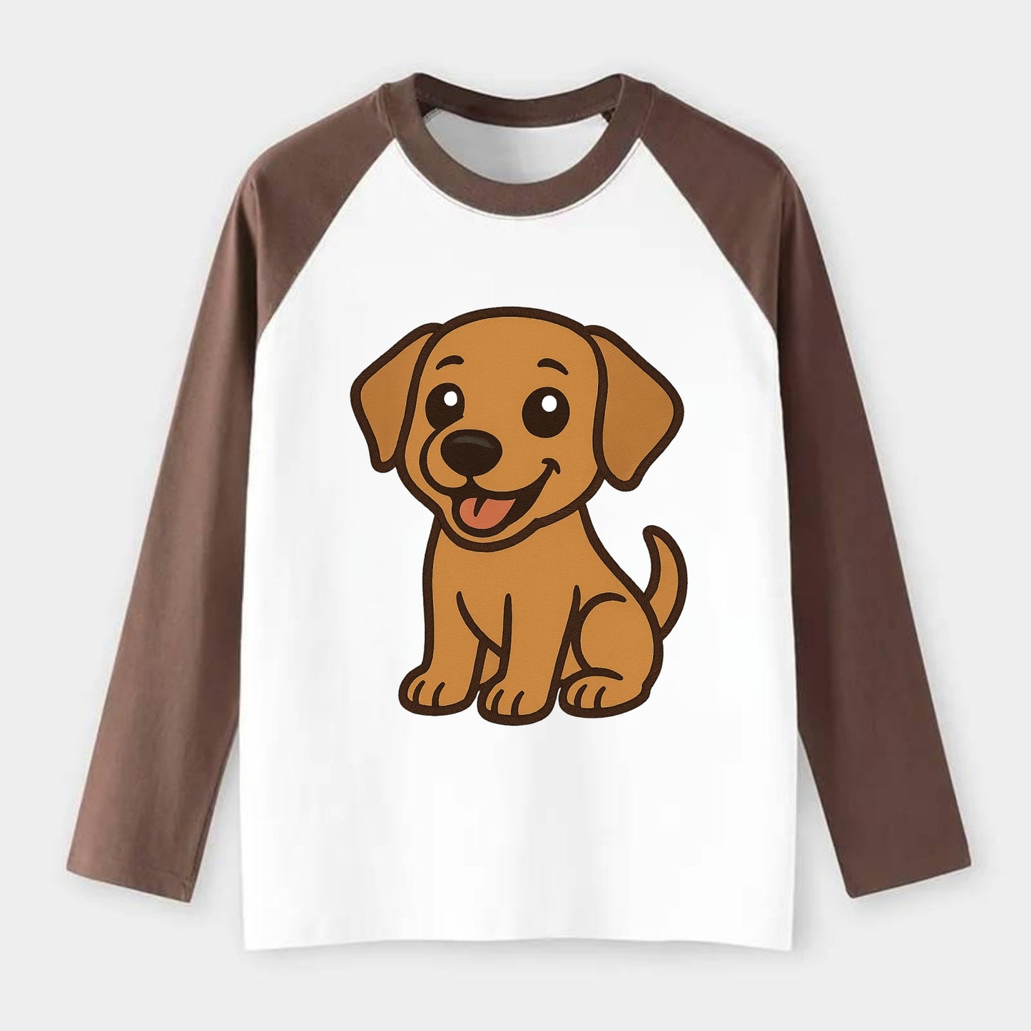 Labrador - Happy panting expression - Raglan Long Sleeve T-Shirt - Coffee