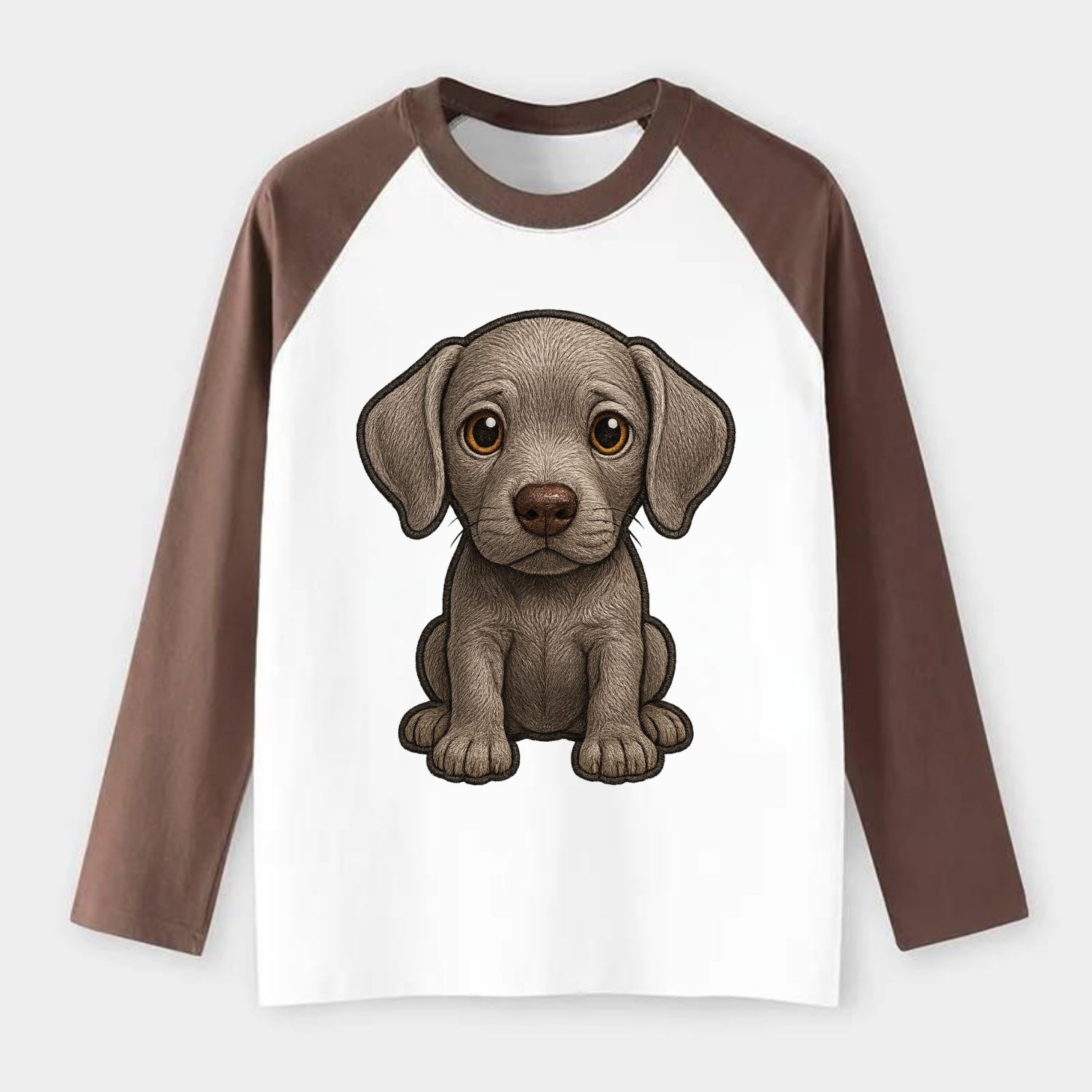 Baby Weimaraner Puppy - silver-gray coat, amber eyes, sleek body, - Raglan Long Sleeve T-Shirt - Coffee