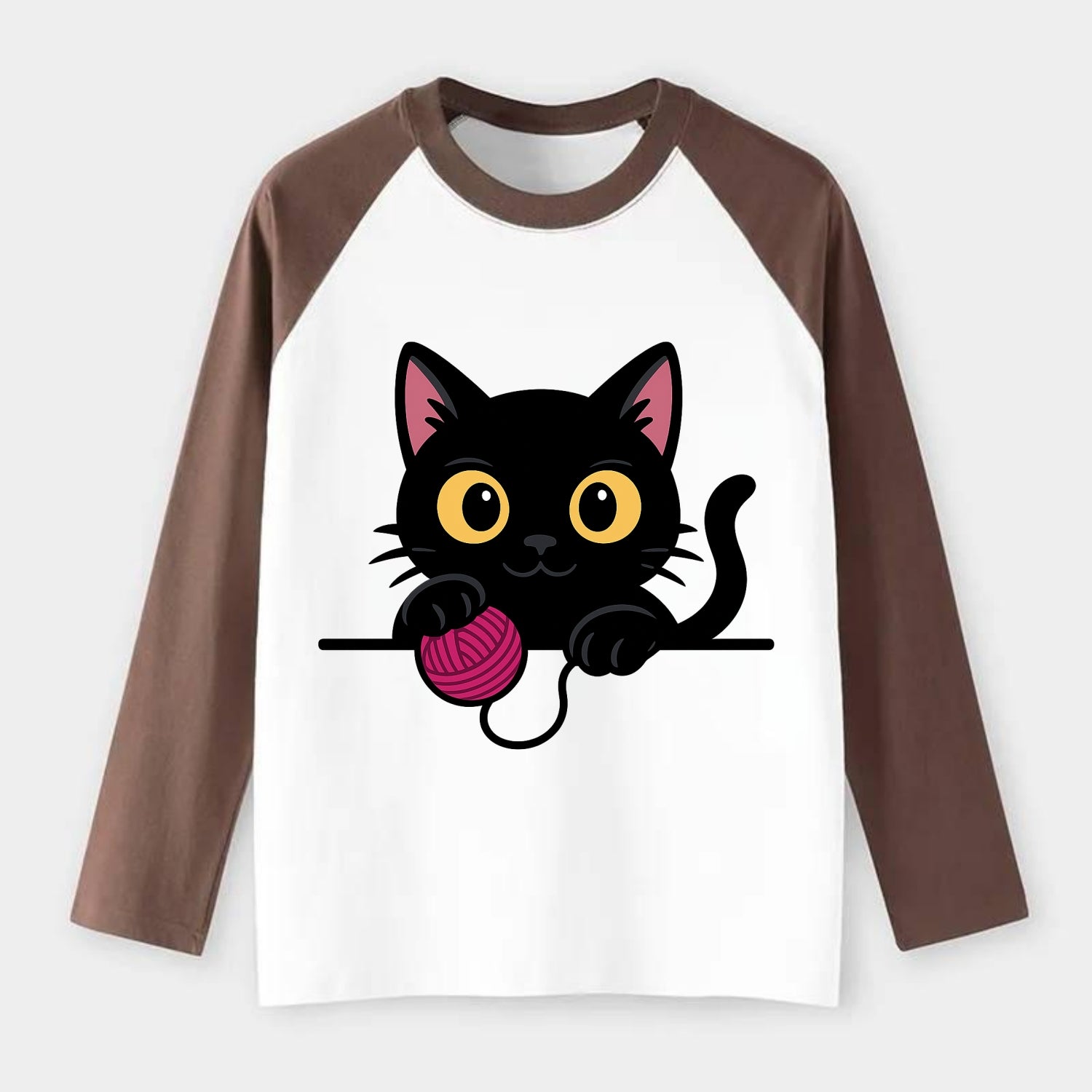 Midnight the black cat tapping the ledge rhythmically with one bright - Raglan Long Sleeve T-Shirt - Coffee