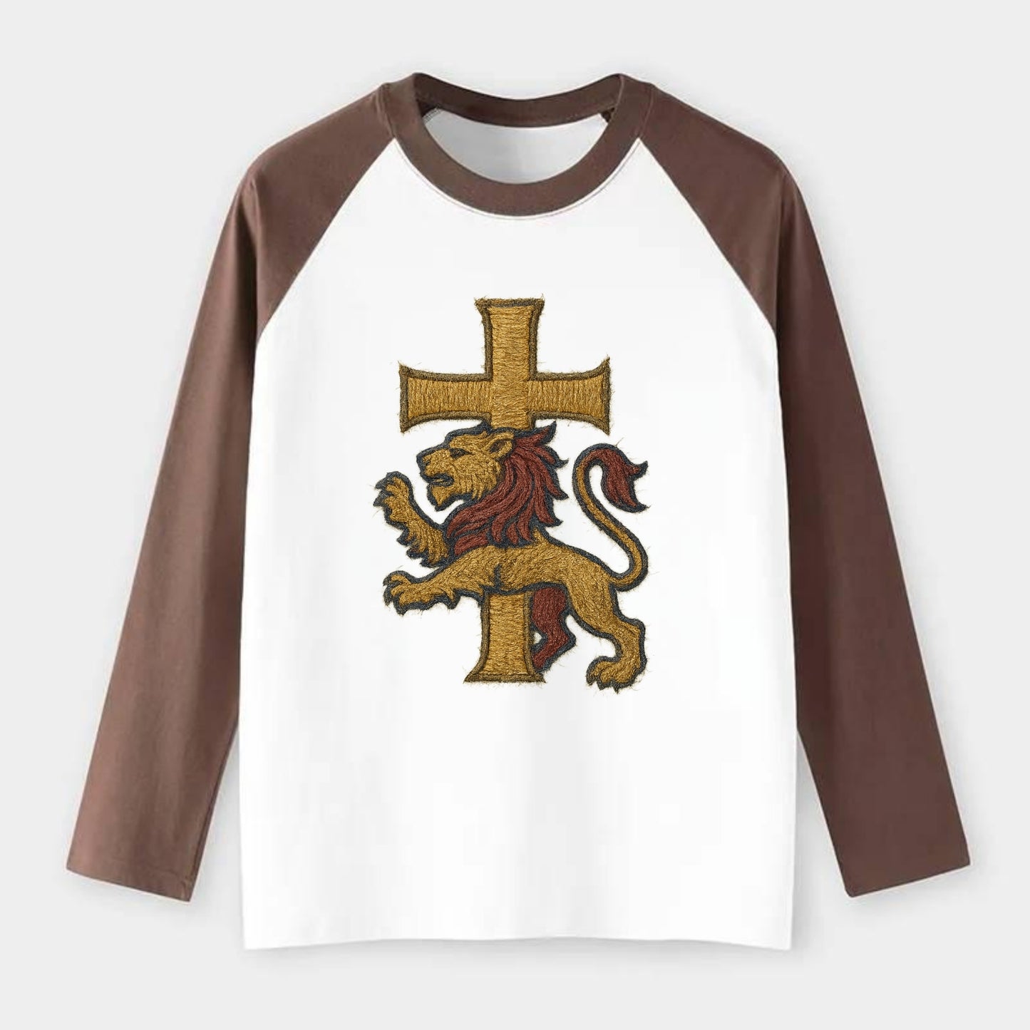 Lion and Cross  - Raglan Long Sleeve T-Shirt - Coffee