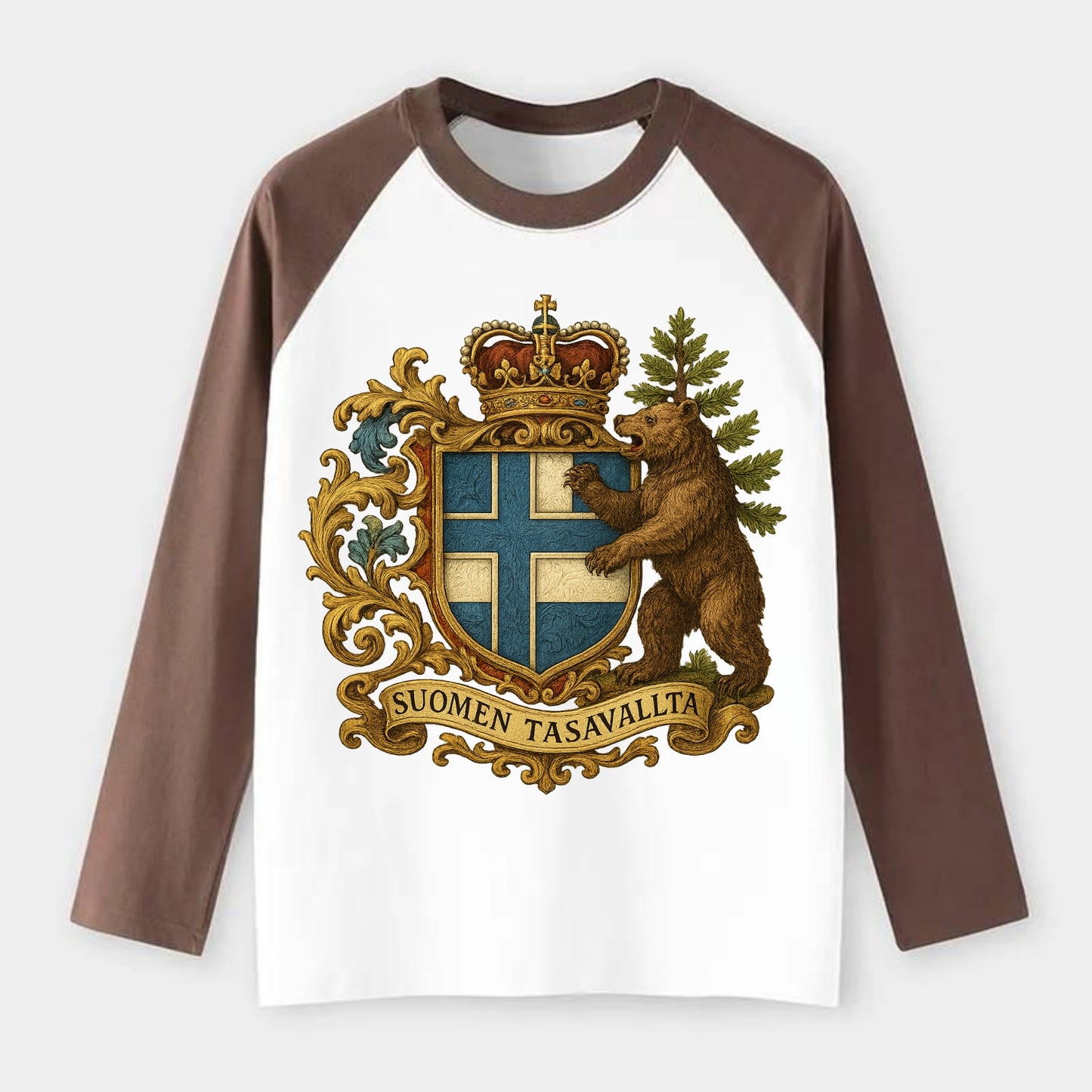 Finland Brown Bear Emblem - Raglan Long Sleeve T-Shirt - Coffee