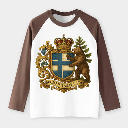Finland Brown Bear Emblem - Raglan Long Sleeve T-Shirt - Coffee