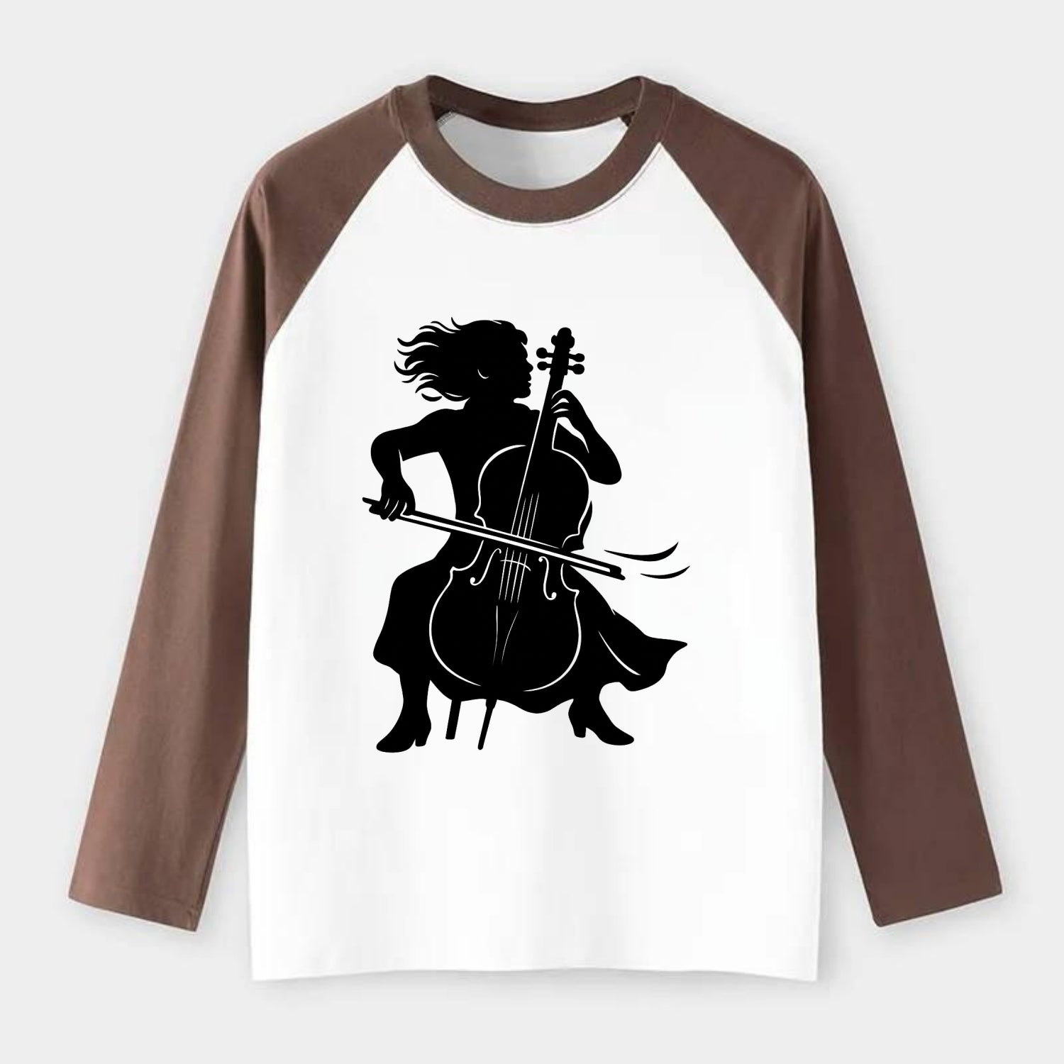 Cellist performing emotional solo - Raglan Long Sleeve T-Shirt - Coffee