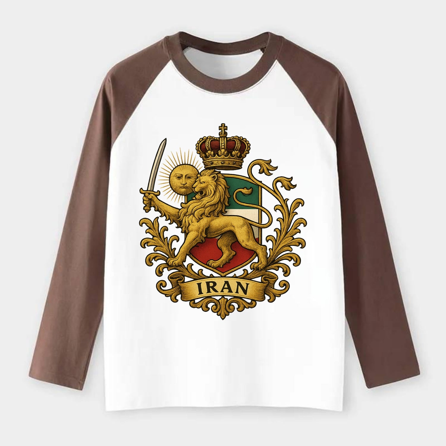 Royal Iran Coat Of Arms - Raglan Long Sleeve T-Shirt - Coffee