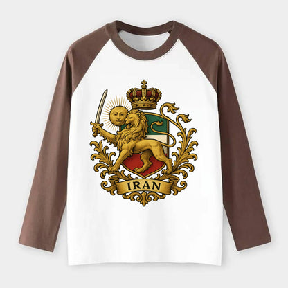 Royal Iran Coat Of Arms - Raglan Long Sleeve T-Shirt - Coffee