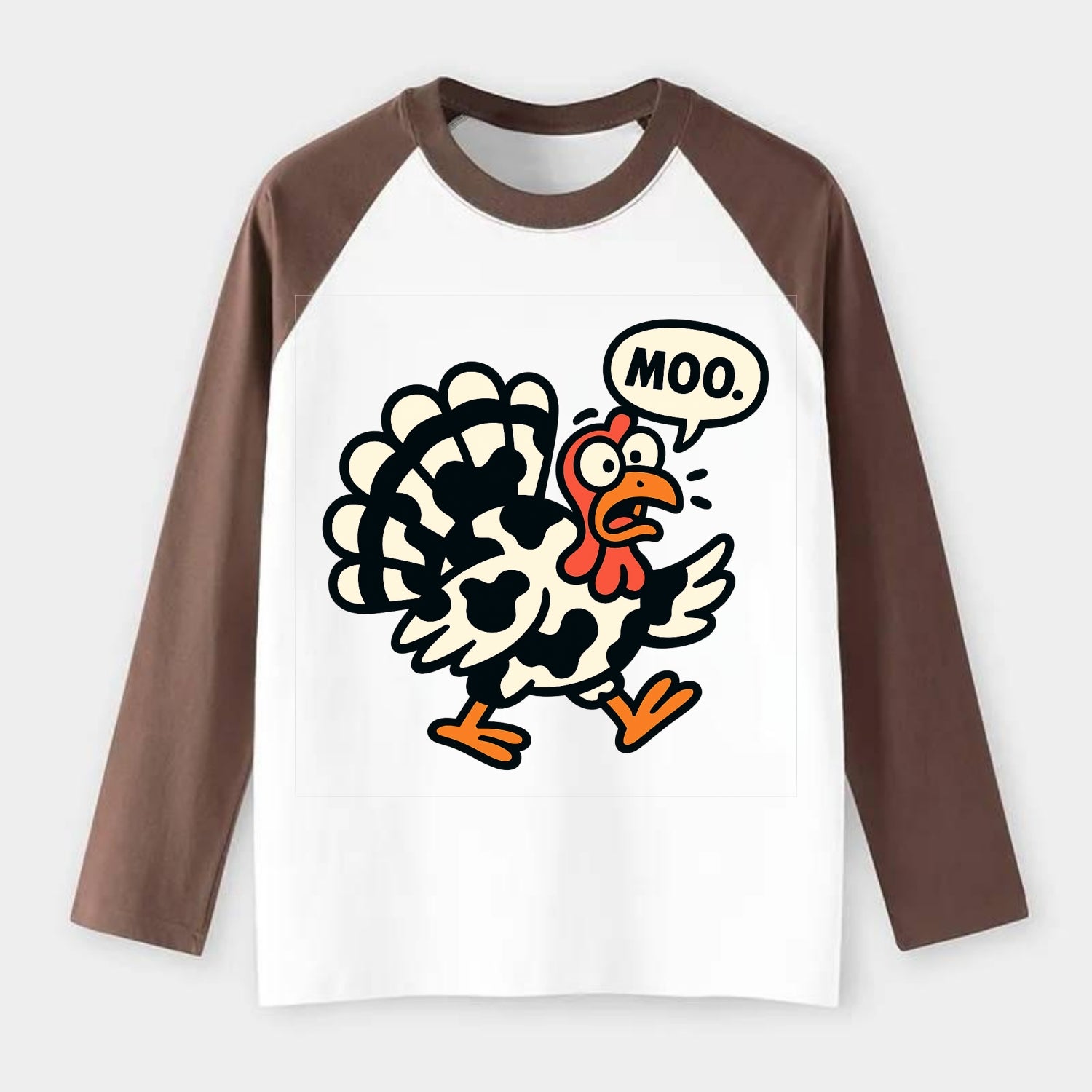 Mooing Turkey - Raglan Long Sleeve T-Shirt - Coffee