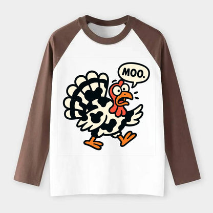 Mooing Turkey - Raglan Long Sleeve T-Shirt - Coffee