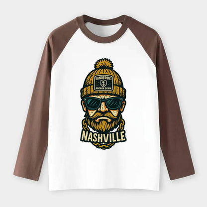 Nashville Commodore wearing Vanderbilt beanie with anchor patch - Raglan Long Sleeve T-Shirt - Coffee