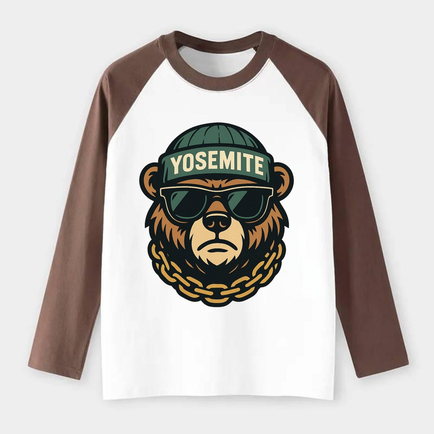 Yosemite Bear - Raglan Long Sleeve T-Shirt - Coffee