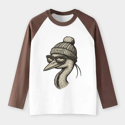 Toledo Great Blue Heron wearing Toledo b - Raglan Long Sleeve T-Shirt - Coffee